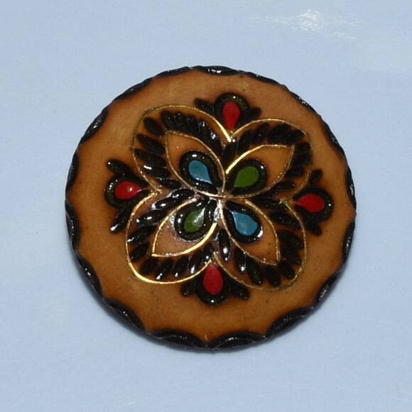 Wood Carved Hand Painted Flower Brooch - Poland - Picture 4 of 6